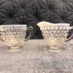 Anchor Hocking 1940’s Moonstone Opalescent Hobnail Cream and Sugar Set